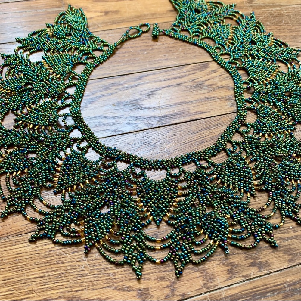 Vintage Iridescent Intricately Beaded Collar - Picture 2 of 8